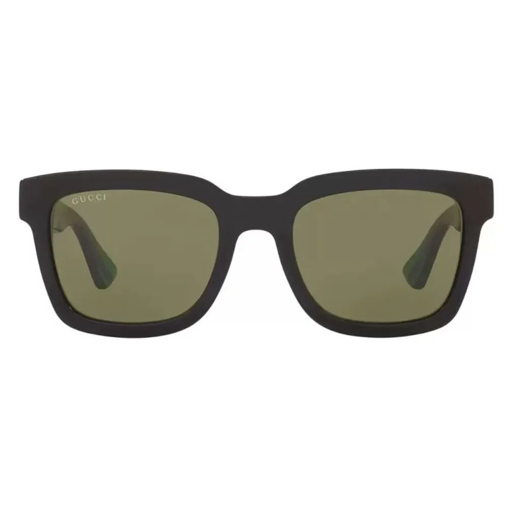 Gucci Sunglasses Square Full Rim, Black and Green with Red Stripe Frame and
